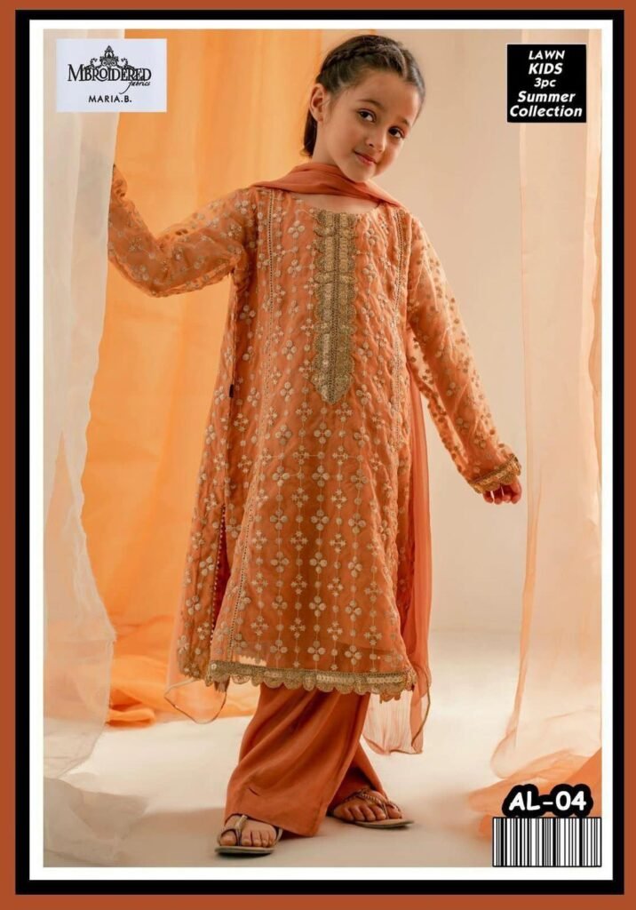 3 PCs Girls lawn Embroidered unstitched suits - Image 2
