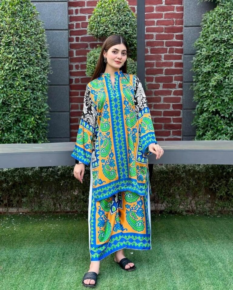 2 pc Woman's Stitched, Linen Block Printed,