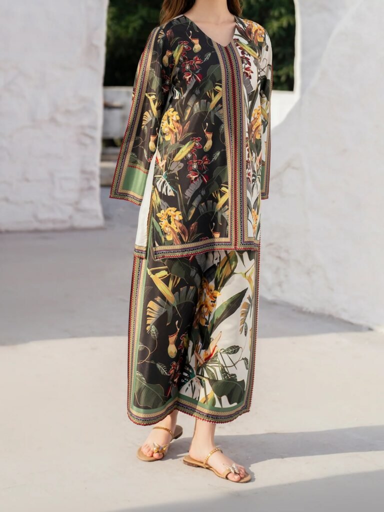 Stitched 2 piece woman's printed shirt, and printed trouser
